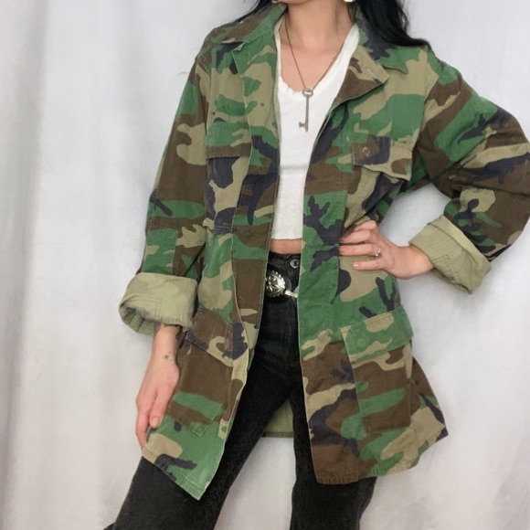 Vintage Jackets & Blazers - 1980S VINTAGE MILITARY ISSUED BDU CAMO JACKET MEDIUM LONG